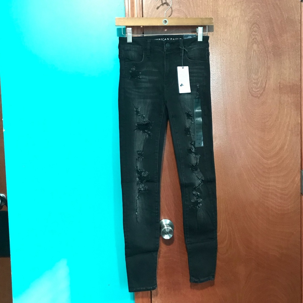 American Eagle black hi rise jeans, size 0 regular